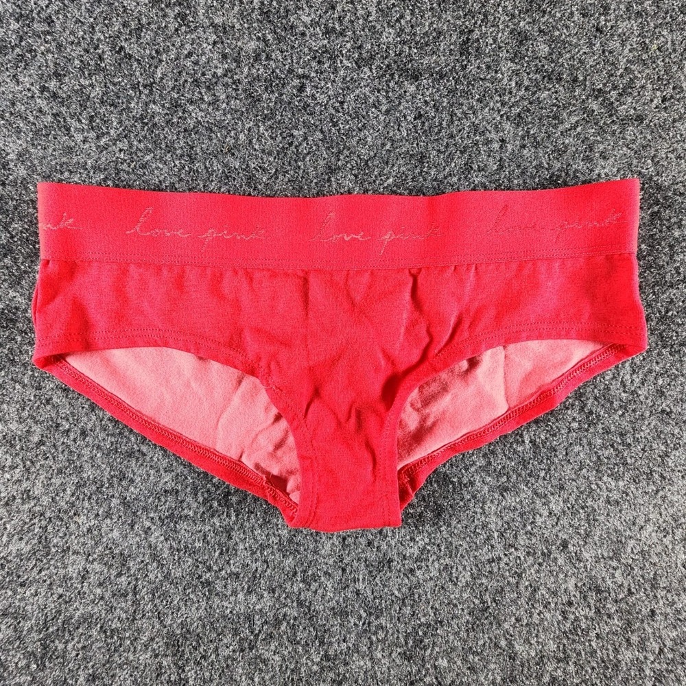 NWT‎ Victorias Secret PINK Hipster Panties Red Love Pink Logo Waistband Small